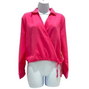 Haute Monde Women's Faux Wrap Long Sleeve Blouse In Pink Size Medium